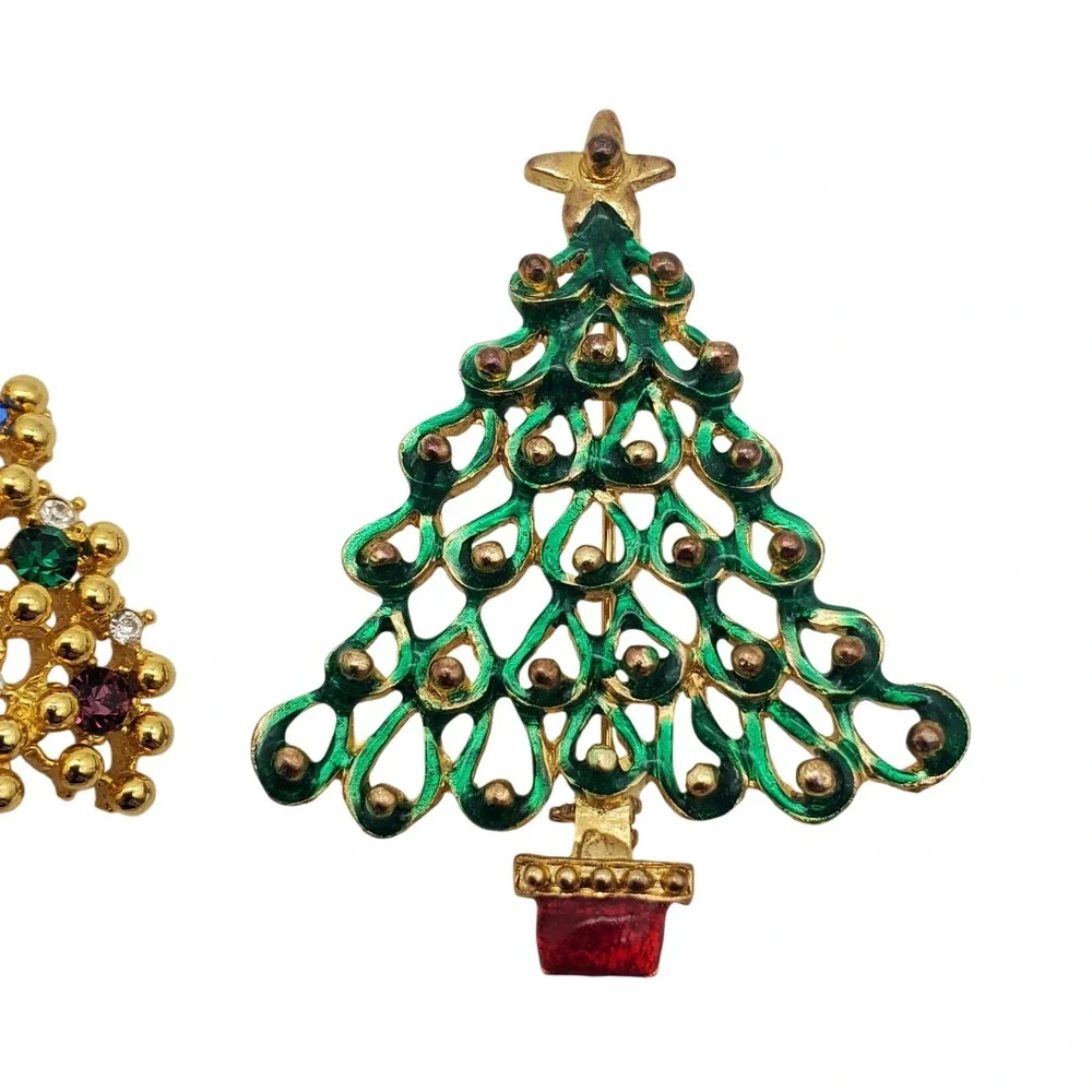 Vintage Christmas Tree Brooch Lapel Stick Pin Eisenberg Avon Holiday Rhinestone